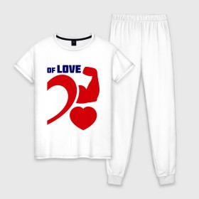 Женская пижама хлопок с принтом Power of love (ж) в Курске, 100% хлопок | брюки и футболка прямого кроя, без карманов, на брюках мягкая резинка на поясе и по низу штанин | 