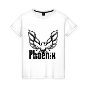 Женская футболка хлопок с принтом Феникс в Курске, 100% хлопок | прямой крой, круглый вырез горловины, длина до линии бедер, слегка спущенное плечо | девушка | птица | феникс огонь