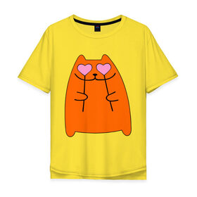 Мужская футболка хлопок Oversize с принтом кот с сердечками парная женская в Курске, 100% хлопок | свободный крой, круглый ворот, “спинка” длиннее передней части | 14 февраля | для двоих | киска | кот с сердечками парная женская | парные