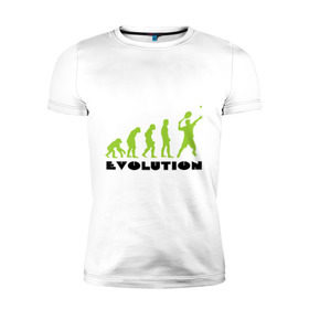 Мужская футболка премиум с принтом Tennis Evolution в Курске, 92% хлопок, 8% лайкра | приталенный силуэт, круглый вырез ворота, длина до линии бедра, короткий рукав | tennis evolution | мяч | спорт | теннис | эволюция