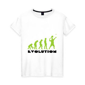 Женская футболка хлопок с принтом Tennis Evolution в Курске, 100% хлопок | прямой крой, круглый вырез горловины, длина до линии бедер, слегка спущенное плечо | tennis evolution | мяч | спорт | теннис | эволюция
