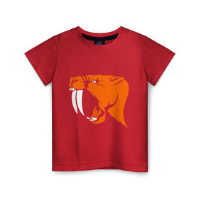 Детская футболка хлопок с принтом Тигр (Tiger) в Курске, 100% хлопок | круглый вырез горловины, полуприлегающий силуэт, длина до линии бедер | tiger | животные | зубы | пасть | рыжий | рыжий тигр | тигр