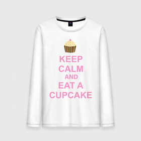 Мужской лонгслив хлопок с принтом keep calm and eat a cupcake в Курске, 100% хлопок |  | keep calm and eat a cupcake | антибренд | кекс | сохранять спокойствие и съесть кекс