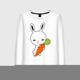 Женский лонгслив хлопок с принтом Зайчик с морковкой в Курске, 100% хлопок |  | животные | зайка | зайчик | зайчик с морковкой | морковка