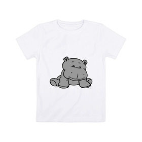 Детская футболка хлопок с принтом Бегемотик в Курске, 100% хлопок | круглый вырез горловины, полуприлегающий силуэт, длина до линии бедер | бегемот | бегемотик | болото | животное | серый бегемотик