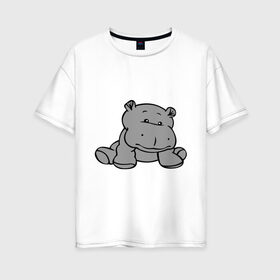 Женская футболка хлопок Oversize с принтом Бегемотик в Курске, 100% хлопок | свободный крой, круглый ворот, спущенный рукав, длина до линии бедер
 | бегемот | бегемотик | болото | животное | серый бегемотик