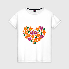 Женская футболка хлопок с принтом Цветы в форме сердца в Курске, 100% хлопок | прямой крой, круглый вырез горловины, длина до линии бедер, слегка спущенное плечо | 