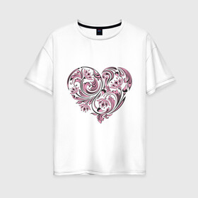 Женская футболка хлопок Oversize с принтом Расписное сердце в Курске, 100% хлопок | свободный крой, круглый ворот, спущенный рукав, длина до линии бедер
 | 14 февраля | love is.. | влюбленным | красивые рисунки | расписное сердце | сердца | сердце
