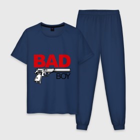 Мужская пижама хлопок с принтом Bad boy (плохой парень) в Курске, 100% хлопок | брюки и футболка прямого кроя, без карманов, на брюках мягкая резинка на поясе и по низу штанин
 | bad boy