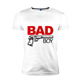 Мужская футболка премиум с принтом Bad boy (плохой парень) в Курске, 92% хлопок, 8% лайкра | приталенный силуэт, круглый вырез ворота, длина до линии бедра, короткий рукав | bad boy