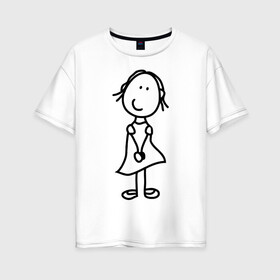 Женская футболка хлопок Oversize с принтом человечки с цветком парная жен в Курске, 100% хлопок | свободный крой, круглый ворот, спущенный рукав, длина до линии бедер
 | 14 февраля | love is.. | влюбленным | все | парные | человечки с цветком парная жен