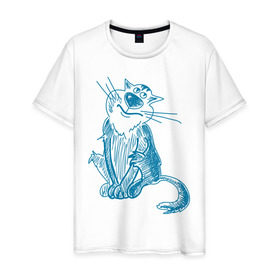 Мужская футболка хлопок с принтом Котик в Курске, 100% хлопок | прямой крой, круглый вырез горловины, длина до линии бедер, слегка спущенное плечо. | киса | кот | котик | парные