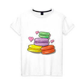 Женская футболка хлопок с принтом Макароне в Курске, 100% хлопок | прямой крой, круглый вырез горловины, длина до линии бедер, слегка спущенное плечо | макароне | парные | печеньки | пирожное