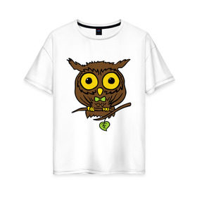 Женская футболка хлопок Oversize с принтом Филин в Курске, 100% хлопок | свободный крой, круглый ворот, спущенный рукав, длина до линии бедер
 | сова