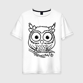 Женская футболка хлопок Oversize с принтом Сова скетч в Курске, 100% хлопок | свободный крой, круглый ворот, спущенный рукав, длина до линии бедер
 | сова