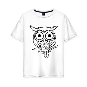Женская футболка хлопок Oversize с принтом Филин скетч в Курске, 100% хлопок | свободный крой, круглый ворот, спущенный рукав, длина до линии бедер
 | сова