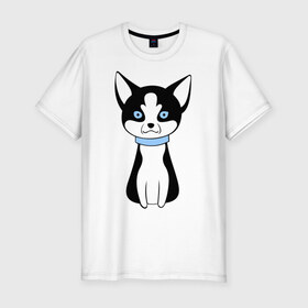 Мужская футболка премиум с принтом Кошка с голубыми глазами в Курске, 92% хлопок, 8% лайкра | приталенный силуэт, круглый вырез ворота, длина до линии бедра, короткий рукав | киска | котик | кошка с голубыми глазами | кошки | му