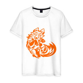 Мужская футболка хлопок с принтом Лиса (Fox) в Курске, 100% хлопок | прямой крой, круглый вырез горловины, длина до линии бедер, слегка спущенное плечо. | Тематика изображения на принте: лиса