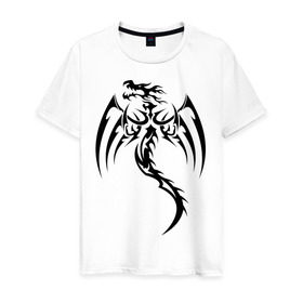 Мужская футболка хлопок с принтом Ярость дракона в Курске, 100% хлопок | прямой крой, круглый вырез горловины, длина до линии бедер, слегка спущенное плечо. | крылья