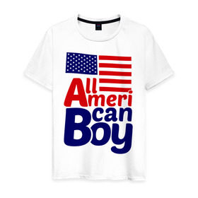 Мужская футболка хлопок с принтом All American Boy в Курске, 100% хлопок | прямой крой, круглый вырез горловины, длина до линии бедер, слегка спущенное плечо. | all american boy | сша | туристические | флаг