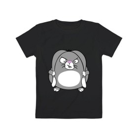 Детская футболка хлопок с принтом Толстый заяц в Курске, 100% хлопок | круглый вырез горловины, полуприлегающий силуэт, длина до линии бедер | животные | зайка | злой заяц | серый заяц | толстый заяц