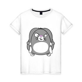Женская футболка хлопок с принтом Толстый заяц в Курске, 100% хлопок | прямой крой, круглый вырез горловины, длина до линии бедер, слегка спущенное плечо | животные | зайка | злой заяц | серый заяц | толстый заяц