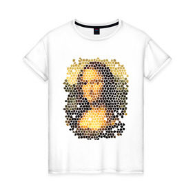 Женская футболка хлопок с принтом Mona Lisa в Курске, 100% хлопок | прямой крой, круглый вырез горловины, длина до линии бедер, слегка спущенное плечо | mona lisa | леонардо да винчи | мозаика | мона лиза | фреска