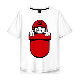 Мужская футболка хлопок Oversize с принтом Марио в кармане в Курске, 100% хлопок | свободный крой, круглый ворот, “спинка” длиннее передней части | nintendo | марио | нинтендо