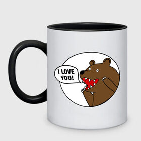 Кружка двухцветная с принтом Медведь - я люблю тебя в Курске, керамика | объем — 330 мл, диаметр — 80 мм. Цветная ручка и кайма сверху, в некоторых цветах — вся внутренняя часть | i | love | you | люблю | любовь | медвед | медведь
