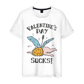 Мужская футболка хлопок с принтом Valentine`s day sucks в Курске, 100% хлопок | прямой крой, круглый вырез горловины, длина до линии бедер, слегка спущенное плечо. | 14 февраля | день всех влюбленных | день святого валентина | ненавижу день святого валентина