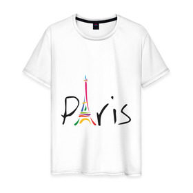 Мужская футболка хлопок с принтом Красочный Париж в Курске, 100% хлопок | прямой крой, круглый вырез горловины, длина до линии бедер, слегка спущенное плечо. | башня | красочный париж | париж | туристические | франция | эльфивая башня
