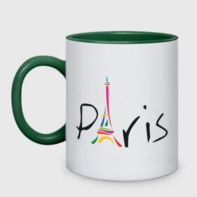 Кружка двухцветная с принтом Красочный Париж в Курске, керамика | объем — 330 мл, диаметр — 80 мм. Цветная ручка и кайма сверху, в некоторых цветах — вся внутренняя часть | Тематика изображения на принте: башня | красочный париж | париж | туристические | франция | эльфивая башня