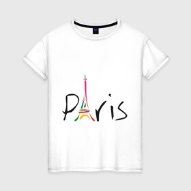 Женская футболка хлопок с принтом Красочный Париж в Курске, 100% хлопок | прямой крой, круглый вырез горловины, длина до линии бедер, слегка спущенное плечо | башня | красочный париж | париж | туристические | франция | эльфивая башня