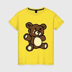 Женская футболка хлопок с принтом Плюшевый медведь в Курске, 100% хлопок | прямой крой, круглый вырез горловины, длина до линии бедер, слегка спущенное плечо | животные | медведь | мишка | плюшевый медведь | слезки