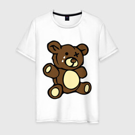 Мужская футболка хлопок с принтом Плюшевый медведь в Курске, 100% хлопок | прямой крой, круглый вырез горловины, длина до линии бедер, слегка спущенное плечо. | животные | медведь | мишка | плюшевый медведь | слезки