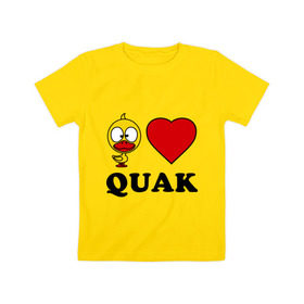 Детская футболка хлопок с принтом Duck like quack (утка любит кря-кря) в Курске, 100% хлопок | круглый вырез горловины, полуприлегающий силуэт, длина до линии бедер | duck like quack | подарки | сердечко | утка любит кря кря.
животные | уточка