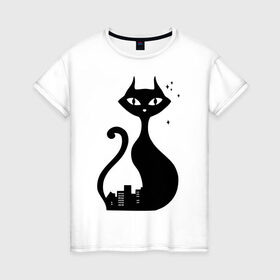 Женская футболка хлопок с принтом влюбленные коты (Кошка) в Курске, 100% хлопок | прямой крой, круглый вырез горловины, длина до линии бедер, слегка спущенное плечо | 14 февраля 
 день святого валентина | влюбленные коты | все | для двоих | идеи подарков | киса | кошка | парные