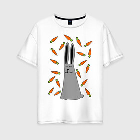 Женская футболка хлопок Oversize с принтом кролик и морковка парная в Курске, 100% хлопок | свободный крой, круглый ворот, спущенный рукав, длина до линии бедер
 | 14 февраля | все | день святого валентина | для двоих | идеи подарков | кролик и морковка | парные