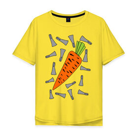 Мужская футболка хлопок Oversize с принтом морковка и кролик парная в Курске, 100% хлопок | свободный крой, круглый ворот, “спинка” длиннее передней части | 14 февраля | все | день святого валентина | для двоих | идеи подарков | морковка и кролик | парные