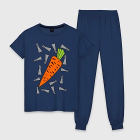 Женская пижама хлопок с принтом морковка и кролик парная в Курске, 100% хлопок | брюки и футболка прямого кроя, без карманов, на брюках мягкая резинка на поясе и по низу штанин | Тематика изображения на принте: 14 февраля | все | день святого валентина | для двоих | идеи подарков | морковка и кролик | парные