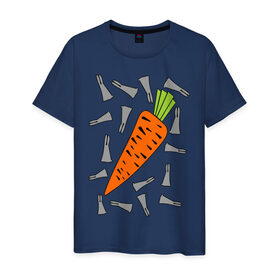 Мужская футболка хлопок с принтом морковка и кролик парная в Курске, 100% хлопок | прямой крой, круглый вырез горловины, длина до линии бедер, слегка спущенное плечо. | Тематика изображения на принте: 14 февраля | все | день святого валентина | для двоих | идеи подарков | морковка и кролик | парные