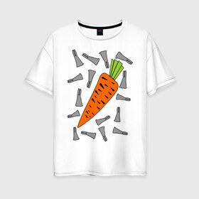 Женская футболка хлопок Oversize с принтом морковка и кролик парная в Курске, 100% хлопок | свободный крой, круглый ворот, спущенный рукав, длина до линии бедер
 | 14 февраля | все | день святого валентина | для двоих | идеи подарков | морковка и кролик | парные