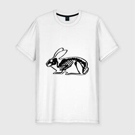 Мужская футболка премиум с принтом Рентген зайца в Курске, 92% хлопок, 8% лайкра | приталенный силуэт, круглый вырез ворота, длина до линии бедра, короткий рукав | Тематика изображения на принте: скелет