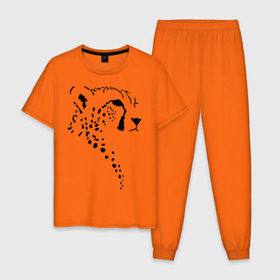 Мужская пижама хлопок с принтом Гепард в Курске, 100% хлопок | брюки и футболка прямого кроя, без карманов, на брюках мягкая резинка на поясе и по низу штанин
 | Тематика изображения на принте: гепард | дикие | животные | киска | кошки