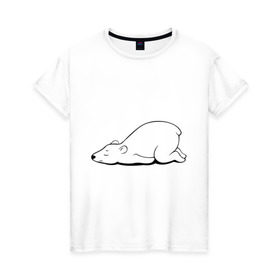Женская футболка хлопок с принтом Белый медведь спит в Курске, 100% хлопок | прямой крой, круглый вырез горловины, длина до линии бедер, слегка спущенное плечо | белый медведь | белый медведь спит | животное | мишка | мишутка | умка