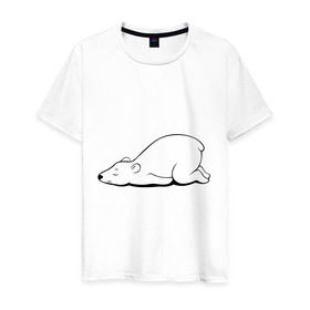 Мужская футболка хлопок с принтом Белый медведь спит в Курске, 100% хлопок | прямой крой, круглый вырез горловины, длина до линии бедер, слегка спущенное плечо. | белый медведь | белый медведь спит | животное | мишка | мишутка | умка