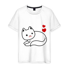Мужская футболка хлопок с принтом Ласковый котик в Курске, 100% хлопок | прямой крой, круглый вырез горловины, длина до линии бедер, слегка спущенное плечо. | 