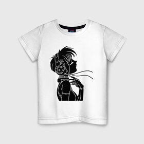 Детская футболка хлопок с принтом Девушка с наушниками в Курске, 100% хлопок | круглый вырез горловины, полуприлегающий силуэт, длина до линии бедер | аниме | девушка с наушниками | кино | музыка | мультфильмы и тв | наушники