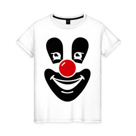 Женская футболка хлопок с принтом Веселый клоун в Курске, 100% хлопок | прямой крой, круглый вырез горловины, длина до линии бедер, слегка спущенное плечо | веселый клоун | клоун | маска | позитив и смайлы | прикольные картинки | цирк