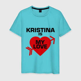 Мужская футболка хлопок с принтом Кристина - моя любовь в Курске, 100% хлопок | прямой крой, круглый вырез горловины, длина до линии бедер, слегка спущенное плечо. | Тематика изображения на принте: имена | кристина | кристина   моя любовь | любовь | моя любовь | сердце